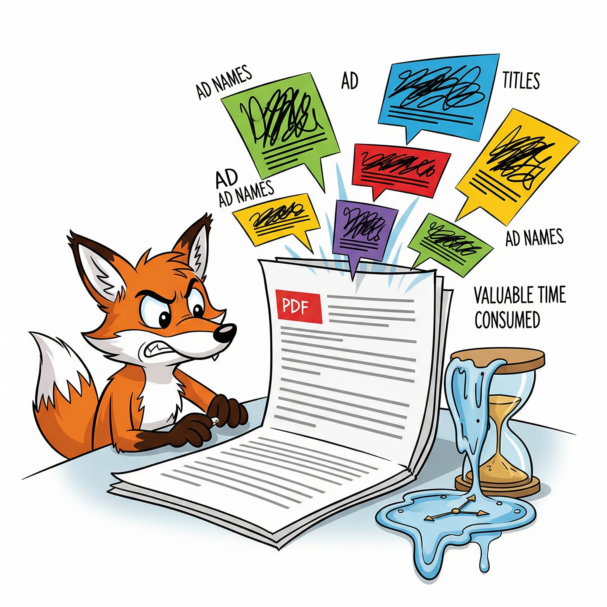 Ilustración de cómo los anuncios en PDF consumen tiempo valioso
