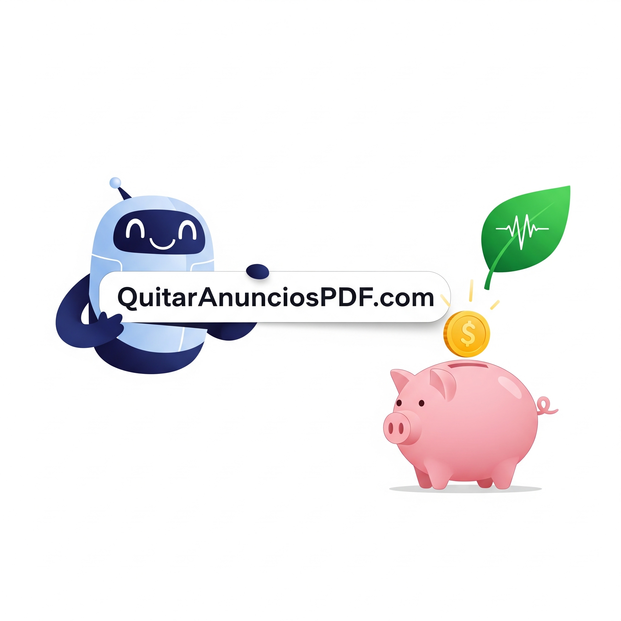 Logo de QuitarAnunciosPDF.com con símbolos de ahorro (hucha, hoja verde)